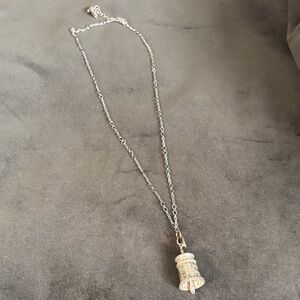 Ornate Silver Bell Pendant Necklace - Silver